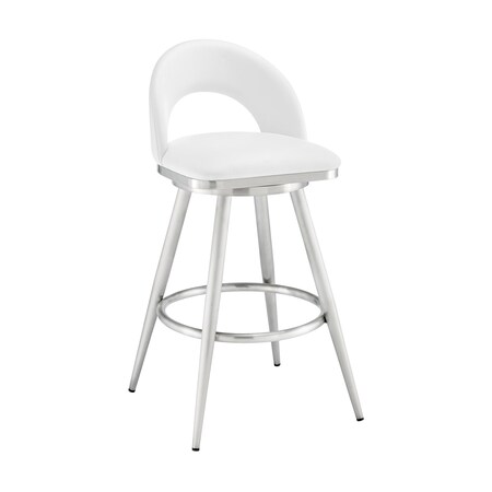 Armen Living Lottech Swivel Bar Stool in Brushed Stainless Steel with White Faux Leather 840254335424